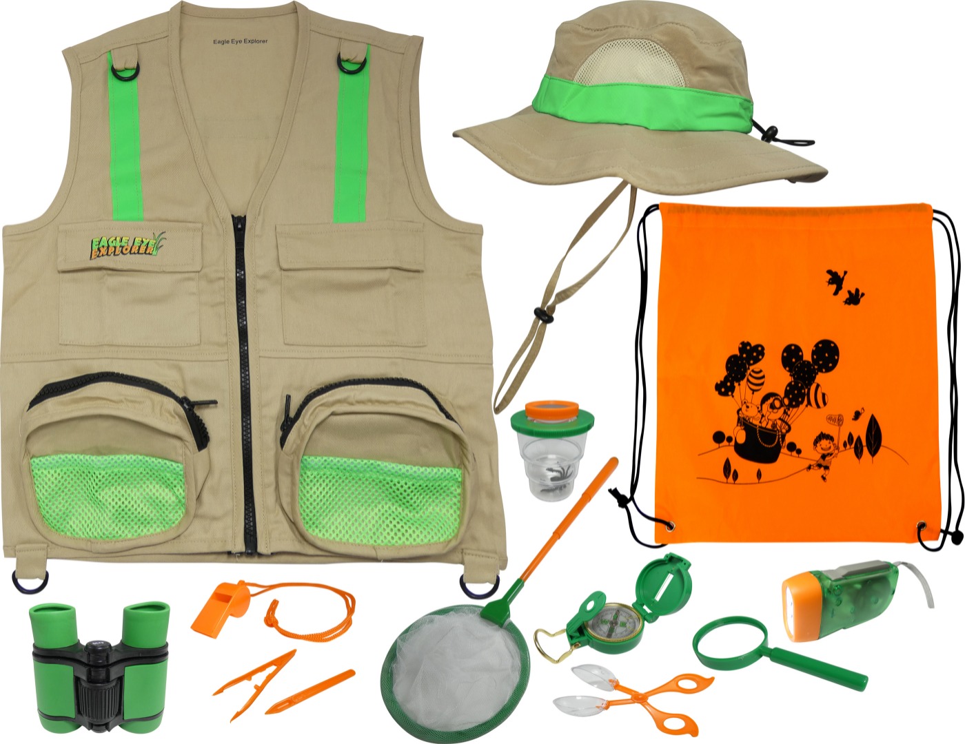 Eagle Eye Explorer Safari Outdoor Exploration Vest Set for Fishing Hunting  Outdoor Exploration (Youth SmallMedium Tan Ve
